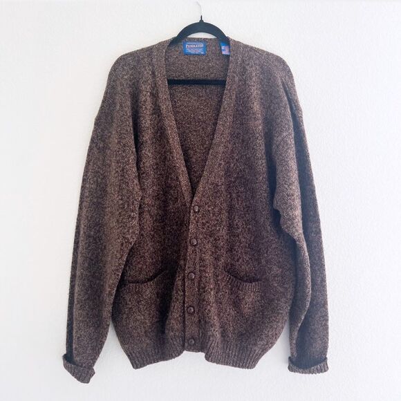 Vintage Pendleton Shetland Virgin Wool Button Down Cardigan in Brown XL - Picture 1 of 4